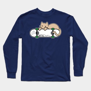 Cat and Skateboard Skateboarding Shy Cat Mouse and cheese Long Sleeve T-Shirt